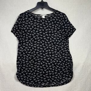 H&M Zebra Print Sheer Blouse Black White Short Sleeve Size Medium